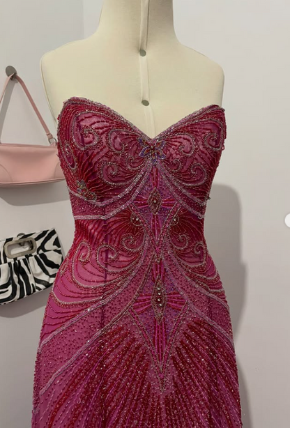 Schickes rosa Abendkleid, figurbetont, aus Chiffon mit Pailletten, lang, ED12112