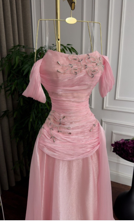 Chic Pink Prom Dress Sheath Chifffon Long Evening Dresses  ED12113