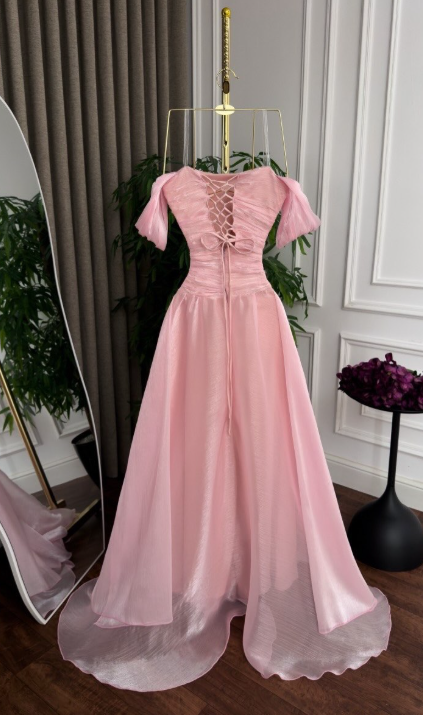 Chic Pink Prom Dress Sheath Chifffon Long Evening Dresses  ED12113