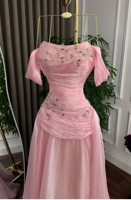 Chic Pink Prom Dress Sheath Chifffon Long Evening Dresses  ED12113