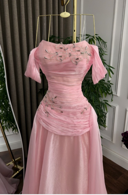 Chic Pink Prom Dress Sheath Chifffon Long Evening Dresses  ED12113