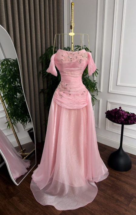 Chic Pink Prom Dress Sheath Chifffon Long Evening Dresses  ED12113