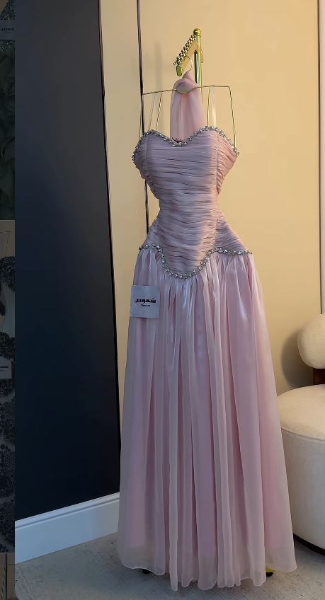 Chic Pink Prom Dress Sheath Chifffon Long Evening Dresses ED12114