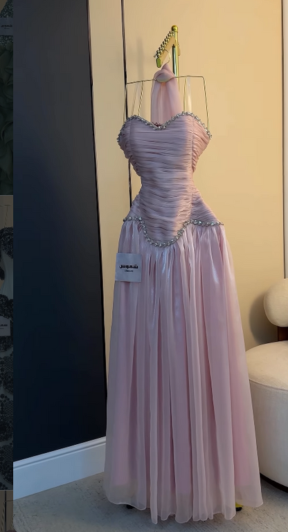 Chic Pink Prom Dress Sheath Chifffon Long Evening Dresses ED12114