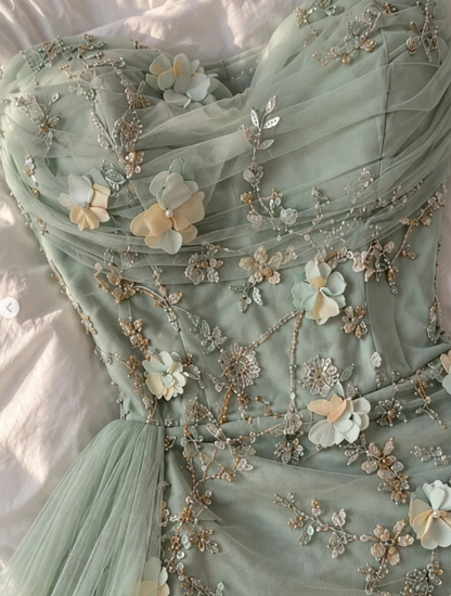 Schickes grünes Abschlussballkleid, figurbetontes, perlenbesetztes Chiffon-Abendkleid in langer Form ED12116