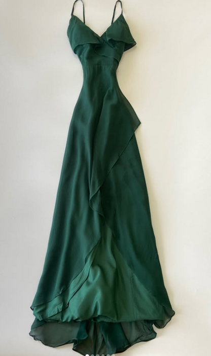 Chic Dark Green Prom Dress Sheath Chiffon Long Evening Dresses ED12118