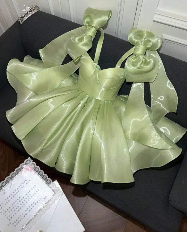 Chic Green Short Birthday Dress A-Line Satin Party Dress ED12120