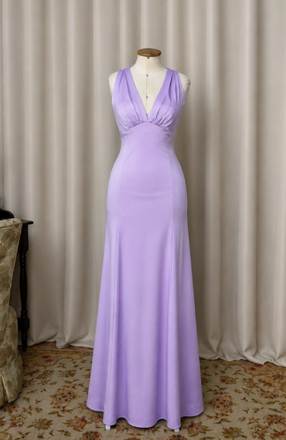 Robe de soirée longue simple en satin fourreau lilas pour invitée de mariage ED12125