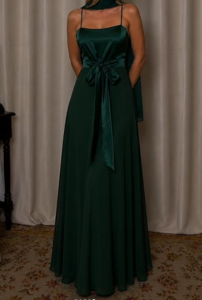 Simple Dark Green Wdding Guest Dress Sheath Satin Long Evening Dress ED12126