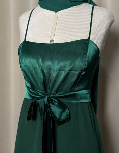 Simple Dark Green Wdding Guest Dress Sheath Satin Long Evening Dress ED12126
