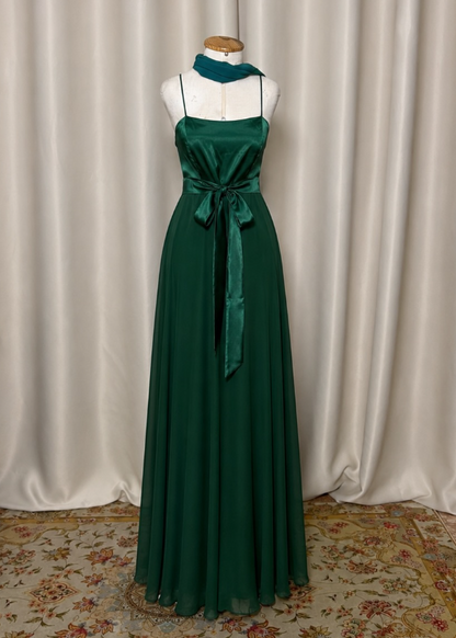 Simple Dark Green Wdding Guest Dress Sheath Satin Long Evening Dress ED12126