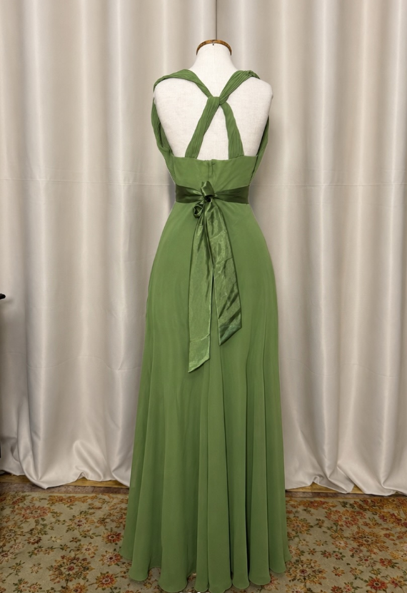Simple Olive Green Wdding Guest Dress Sheath Chiffon Long Evening Dress ED12127