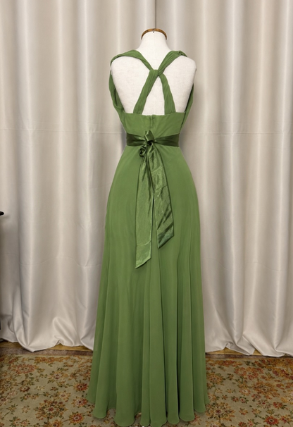 Simple Olive Green Wdding Guest Dress Sheath Chiffon Long Evening Dress ED12127