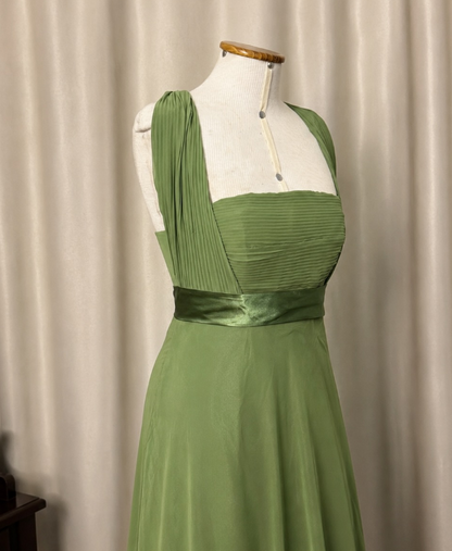 Simple Olive Green Wdding Guest Dress Sheath Chiffon Long Evening Dress ED12127