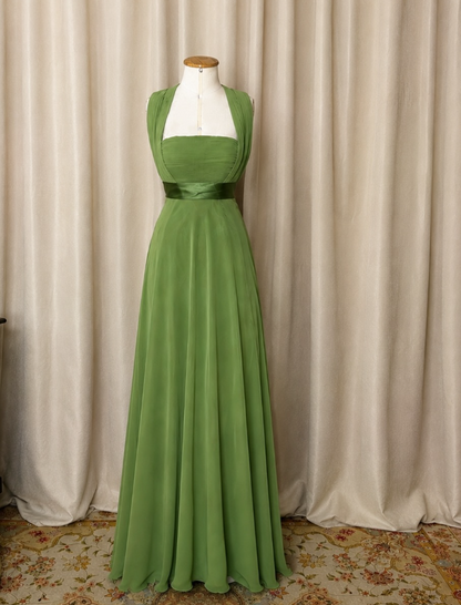 Simple Olive Green Wdding Guest Dress Sheath Chiffon Long Evening Dress ED12127