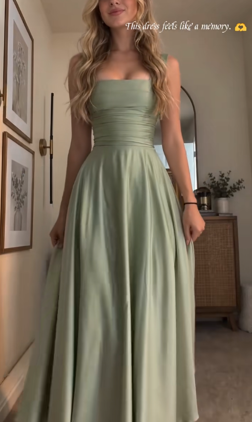 Robe de soirée longue en satin fourreau vert sauge simple pour invitée de mariage ED12131