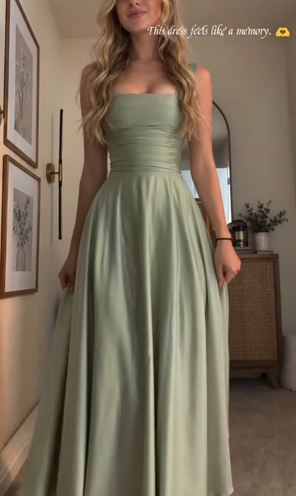 Robe de soirée longue en satin fourreau vert sauge simple pour invitée de mariage ED12131