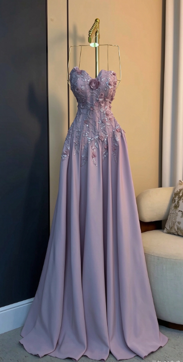 Jolie robe de bal rose  Robe de soirée longue fourreau en mousseline à appliqués ED12139