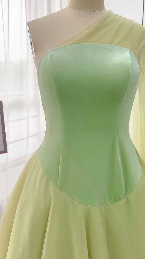 Jolie robe de bal verte trapèze en mousseline, longue robe de soirée ED12143