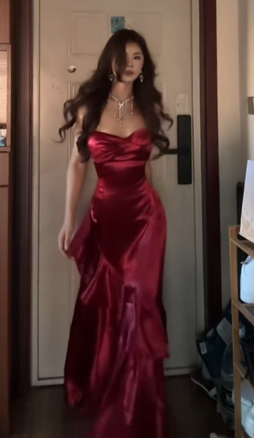 Robe de bal chic bordeaux, robe de soirée longue fourreau en satin ED12154