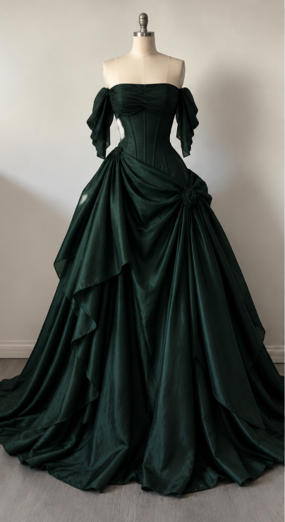 Robe de bal chic vert foncé, robe de soirée longue en satin coupe trapèze ED12159