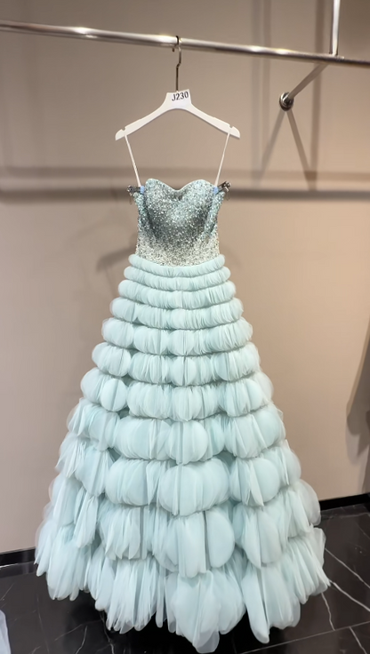 Gorgeous Mint Green Prom Dress A-Line Tulle Long Evening Dress ED12163