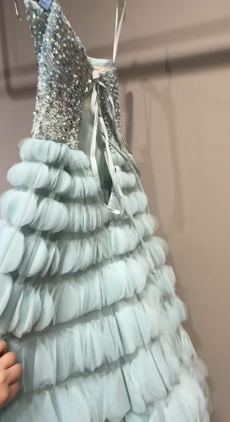 Gorgeous Mint Green Prom Dress A-Line Tulle Long Evening Dress ED12163