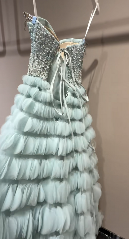 Gorgeous Mint Green Prom Dress A-Line Tulle Long Evening Dress ED12163