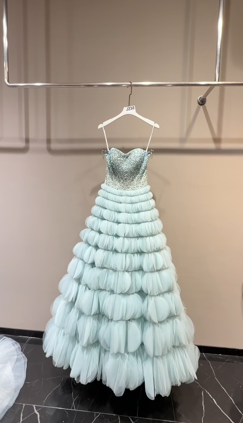 Gorgeous Mint Green Prom Dress A-Line Tulle Long Evening Dress ED12163