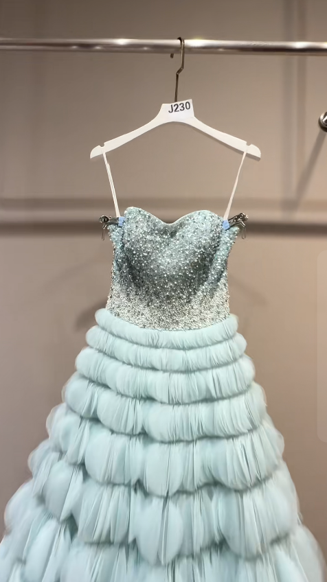 Gorgeous Mint Green Prom Dress A-Line Tulle Long Evening Dress ED12163