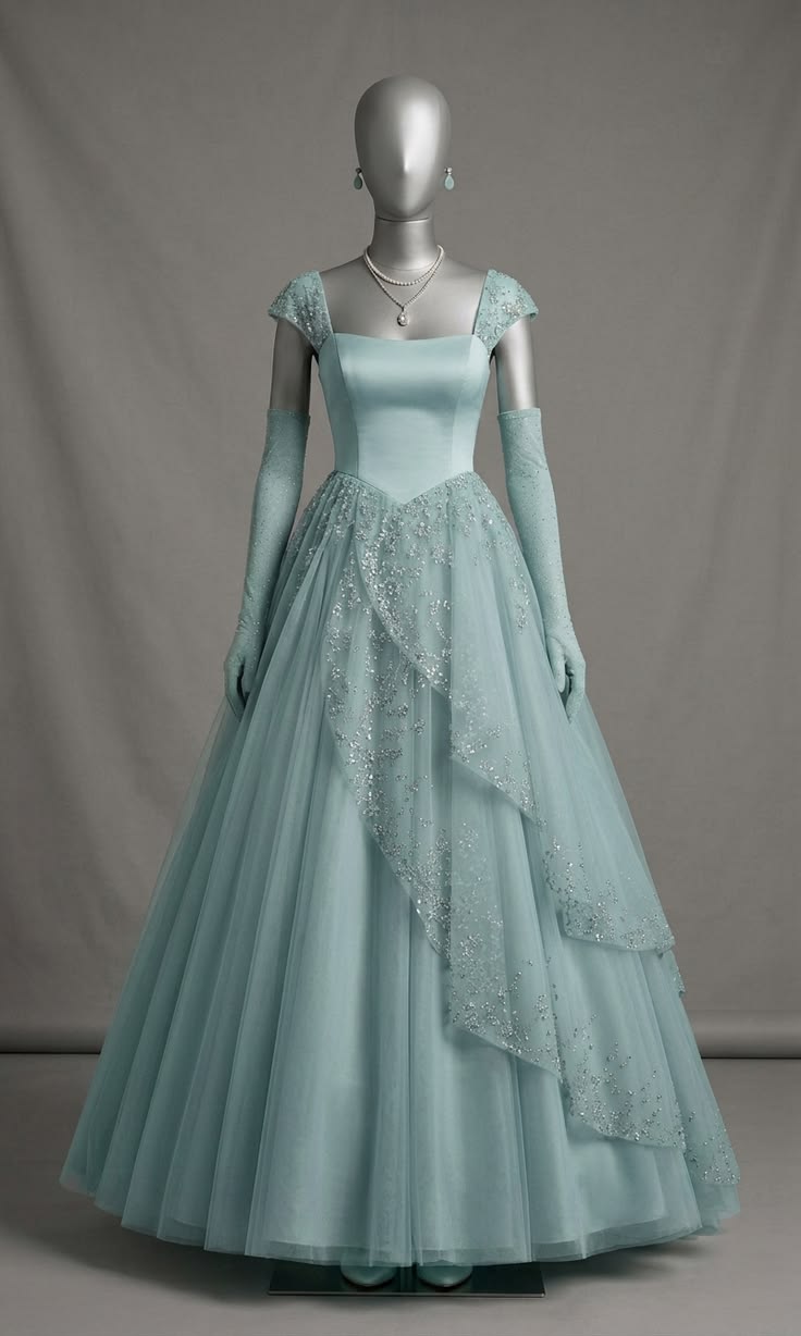 Robe de bal chic bleu glacier, robe de soirée longue fourreau en tulle ED12171