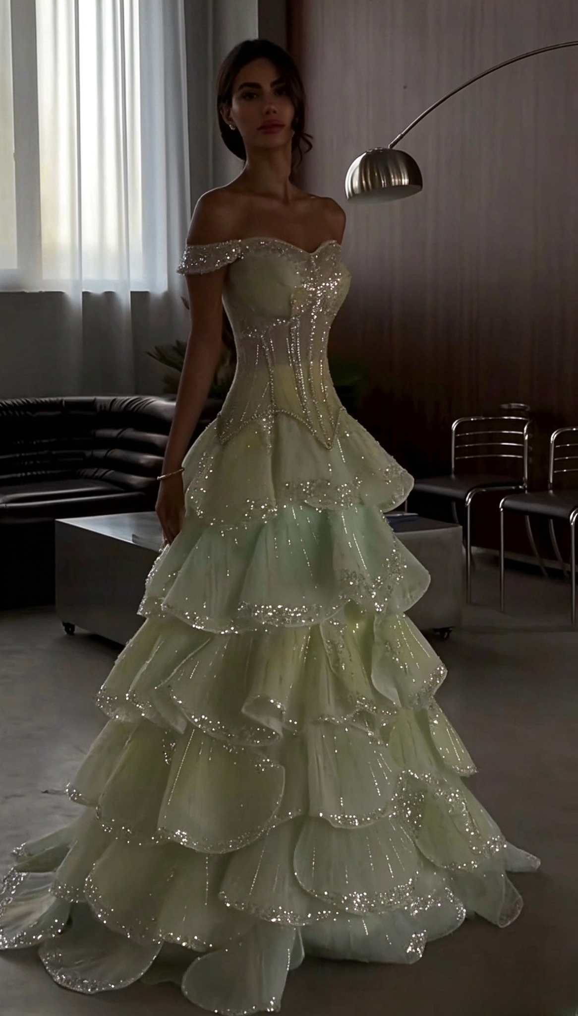 Pretty Green Prom Dress A-line Tulle Sequins Long Evening Dress ED12180