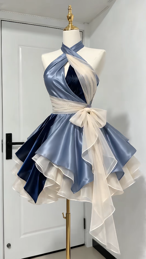 Cute Blue Short Prom Dress A-Line Chiffon Birthday Party Dress ED12184