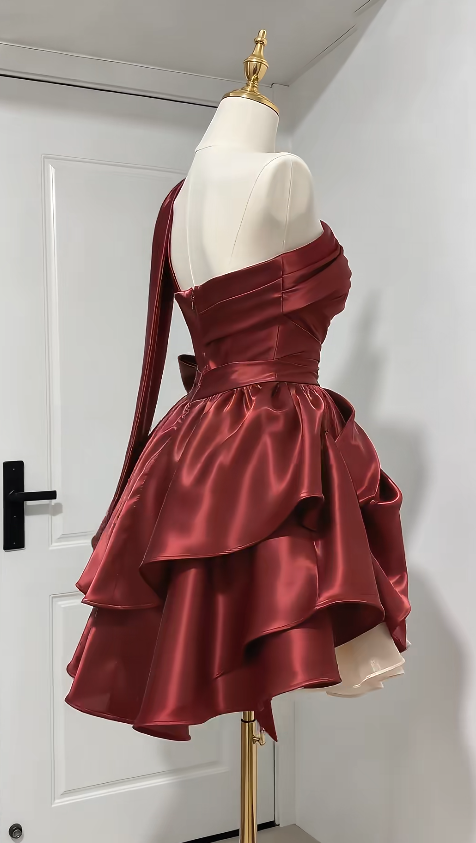 Cute Red Short Prom Dress A-Line Satin Birthday Party Dress ED12185