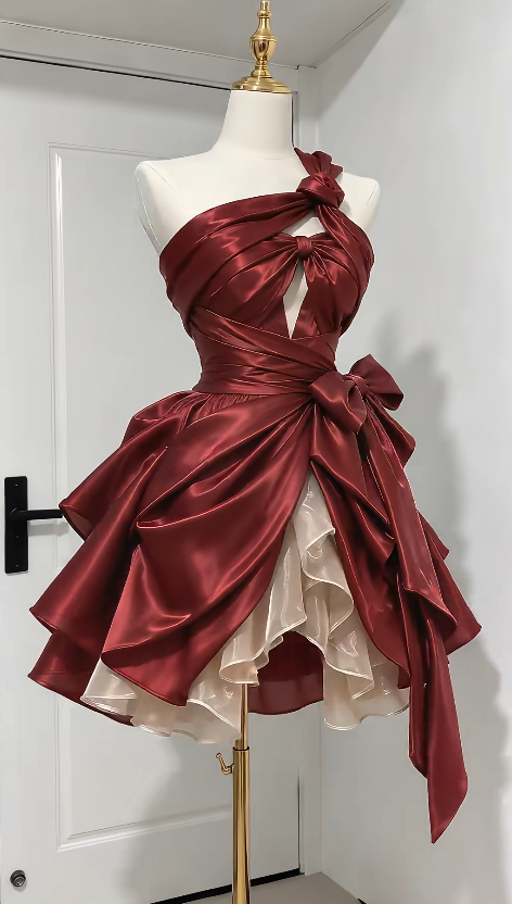 Cute Red Short Prom Dress A-Line Satin Birthday Party Dress ED12185