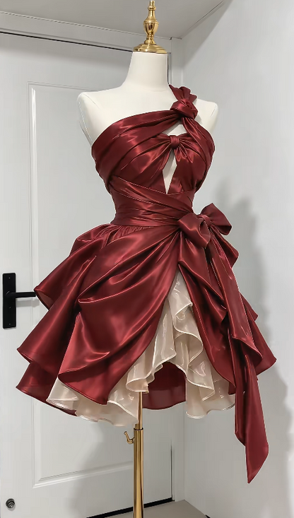Cute Red Short Prom Dress A-Line Satin Birthday Party Dress ED12185