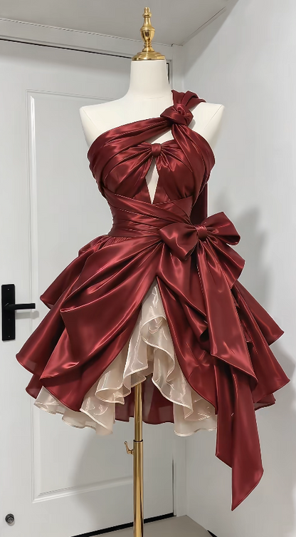 Cute Red Short Prom Dress A-Line Satin Birthday Party Dress ED12185