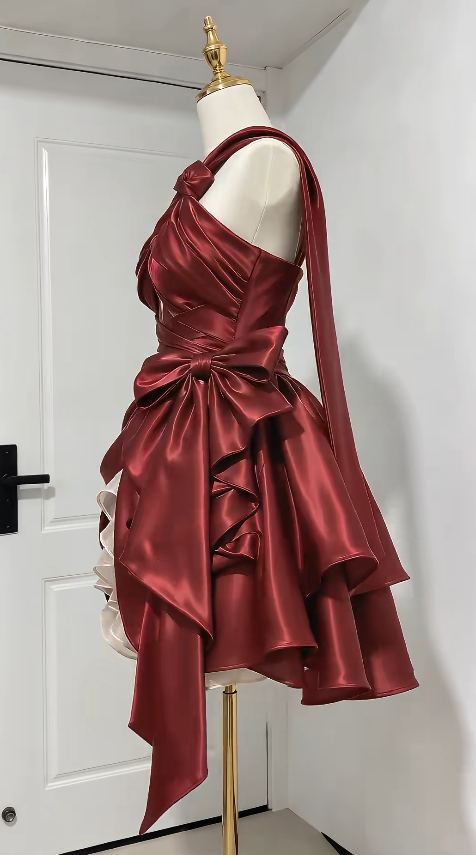 Cute Red Short Prom Dress A-Line Satin Birthday Party Dress ED12185