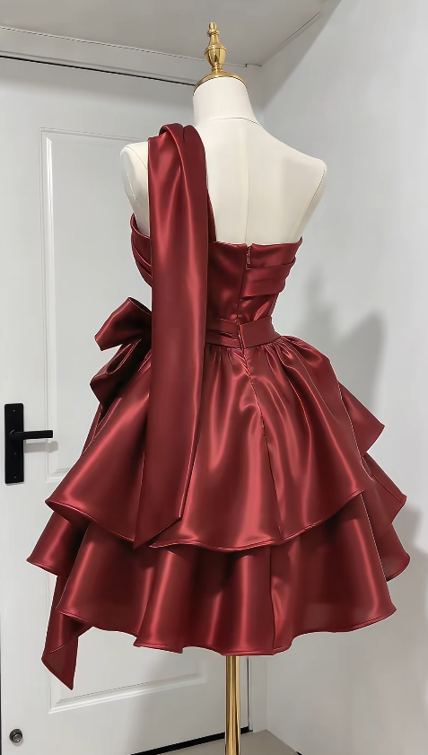 Cute Red Short Prom Dress A-Line Satin Birthday Party Dress ED12185