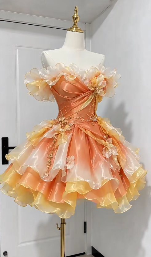Cute Orange Short Prom Dress A-Line Tulle Birthday Party Dress ED12187