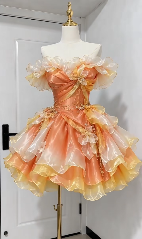 Cute Orange Short Prom Dress A-Line Tulle Birthday Party Dress ED12187