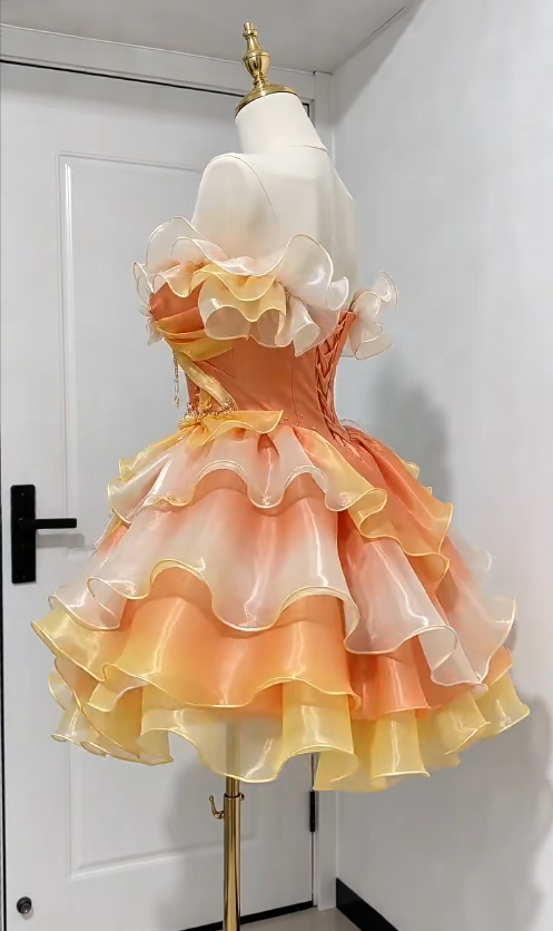 Cute Orange Short Prom Dress A-Line Tulle Birthday Party Dress ED12187