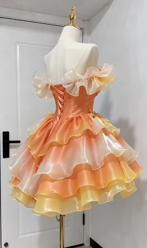 Cute Orange Short Prom Dress A-Line Tulle Birthday Party Dress ED12187