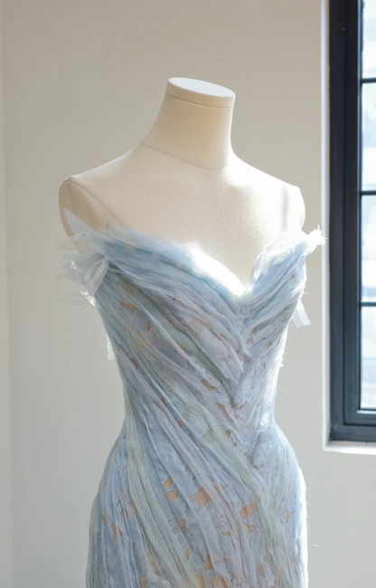 Pretty Blue Prom Dress Mermaid Tulle Long Evening Dress ED12190