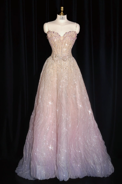 Pretty Pink Prom Dress A-Line Tulle Long Evening Dress ED12204