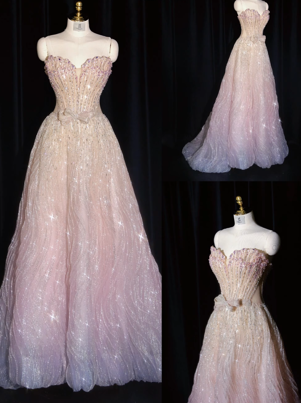 Pretty Pink Prom Dress A-Line Tulle Long Evening Dress ED12204