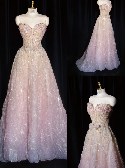 Pretty Pink Prom Dress A-Line Tulle Long Evening Dress ED12204