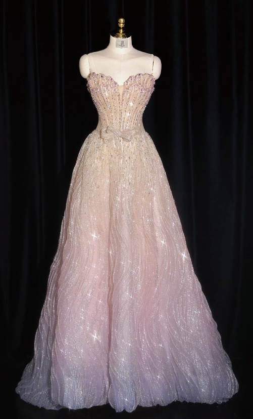 Pretty Pink Prom Dress A-Line Tulle Long Evening Dress ED12204
