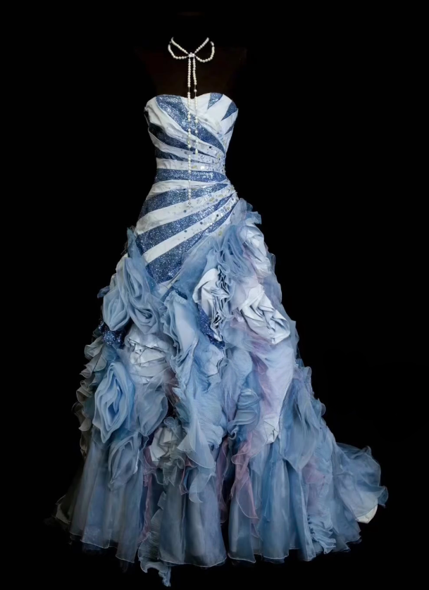 Robe de bal bleue chic trapèze en tulle longue robe de 16 ans ED12208