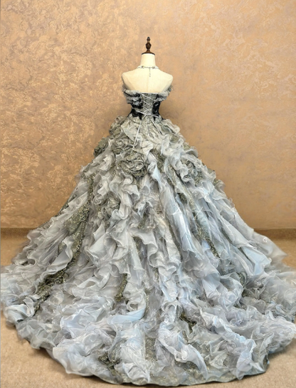 Wunderschönes Ballkleid aus Tüll, Quinceañera-Kleid in Grau, langes Sweet-16-Kleid ED12209